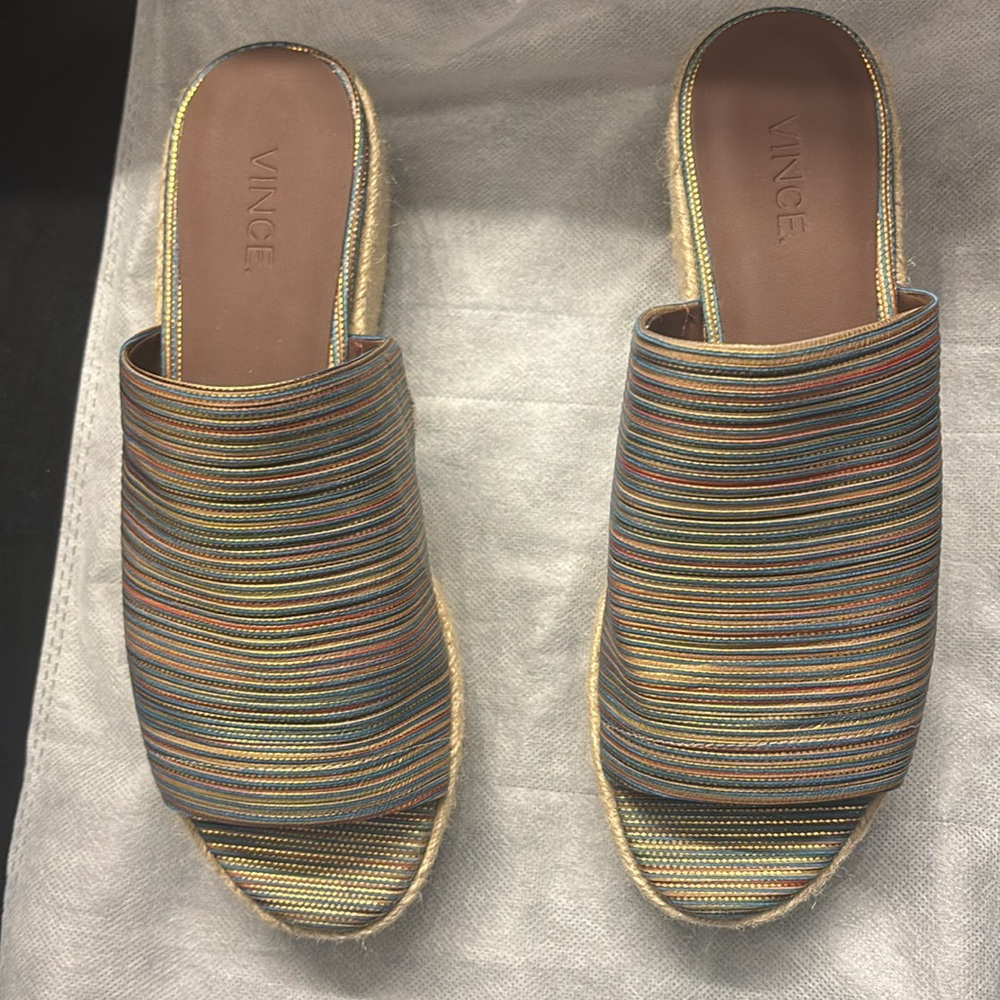 Vince| Solana Striped One-Band Espadrille Mule Sandal| 7